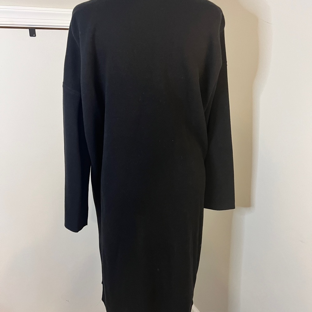 Eileen Fisher Silk & Organic Cotton Interlock Long‎ Cardigan Black Medium - Picture 8 of 10